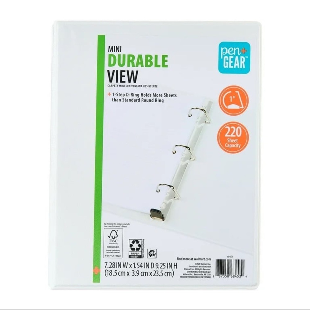 Pen+Gear 1" Mini Durable View White 3 D-Ring Binder NWT